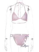 Maiô Feminino com Estampa de Poá Rosa, Conjunto de 3 Peças com Sutiãs e Saias Divididas, Moda Praia
