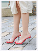 Tamanho 35-45 chinelos de pvc transparente senhoras 9cm salto alto fino mules verão ao ar livre sexy sapatos femininos moda sandálias de dedo do pé quadrado