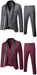 Conjunto de Terno Masculino 3 Peças com Lapela Preta Tamanho EUA: Casaco, Colete e Calças / Traje Formal para Noivo, Casamento e Negócios