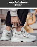 Tênis casuais masculinos com design em malha respirável, sola grossa, tênis esportivos masculinos modernos, estilo Dad Shoes com aumento de altura invisível de 6-10cm.