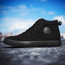 Tênis de lona de cano alto masculino deslizamento-on rendas casuais all-preto sapatos de skate básicos para estudantes sola plana sapatos esportivos confortáveis