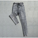 Coreano novo 2026 primavera outono perfuração quente jeans elásticos feminino solto de cintura alta haren denim calças femininas casuais jeans selvagens