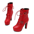 Plataforma botas curtas mulher outono e inverno 12cm salto alto cinto fivela tornozelo botas 2025 sola grossa sapatos de motocicleta tamanho 35-46