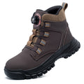 Sapatos de trabalho com botão rotativo para homens, botas protetoras anti-punctura, tênis à prova d'água, sapatos de segurança de trabalho, antiderrapantes, com biqueira de aço