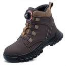 Sapatos de trabalho com botão rotativo para homens, botas protetoras anti-punctura, tênis à prova d'água, sapatos de segurança de trabalho, antiderrapantes, com biqueira de aço