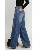 Calça Jeans Feminina Missuoo Azul Lavado de Cintura Alta com Ilhós Metálicos e Perna Larga 2026 - Calça Casual Solta Estilo Streetwear