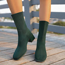 Moda feminina botas de tornozelo outono cor sólida sapatos estiramento malha meias botas femininas chunky deslizamento em sapatos de tamanho grande para mulher