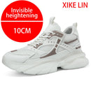 Tênis casuais masculinos com design em malha respirável, sola grossa, tênis esportivos masculinos modernos, estilo Dad Shoes com aumento de altura invisível de 6-10cm.