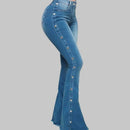 Roupas femininas novos jeans europeu americano 2026 novo popular cintura alta elástica chão alto-falante jeans feminino calças compridas jeans