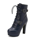 Plataforma botas curtas mulher outono e inverno 12cm salto alto cinto fivela tornozelo botas 2025 sola grossa sapatos de motocicleta tamanho 35-46