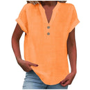 Cor pura botão até decote em v manga curta camisa de rayon de bambu verão moda feminina camisa de botão casual negócios topo