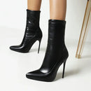 Botas de meia sexy para mulheres 12cm salto alto fino senhoras dedo do pé pontiagudo botas de tornozelo curto plus size 46 deslizamento-em sapatos de inverno botas mujer
