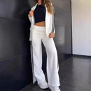 2 pçs conjunto feminino formal casaco calças conjunto outono inverno mangas compridas jaqueta solta listrado perna larga casual terno outfit