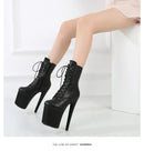 Botas de Plataforma Modernas para Mulheres, Pole Dance Lace-Up, Botas de Tornozelo PU Pretas, Botas Modernas Extremas, Em Estoque, Transporte Rápido, 15 cm, 17 cm, 20cm, Tamanho 36-44