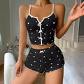 Conjunto Pijama Feminino | Cropped Alça + Short | Tecido Canelado com Estampa de Coração e Babado Delicado | Loungewear Casual