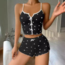 Conjunto Pijama Feminino | Cropped Alça + Short | Tecido Canelado com Estampa de Coração e Babado Delicado | Loungewear Casual