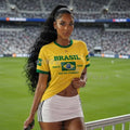 Camiseta de Futebol com Bandeira do Brasil para Mulheres e Homens, Verão 2026, Camisetas de Manga Curta, Roupas Esportivas para Família, Presente para Fãs do Brasil