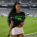 Camiseta de Futebol com Bandeira do Brasil para Mulheres e Homens, Verão 2026, Camisetas de Manga Curta, Roupas Esportivas para Família, Presente para Fãs do Brasil