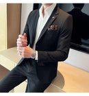 (Jaqueta + calças) marca de alta qualidade boutique cor sólida masculino casual negócios escritório terno noivo vestido casamento festa blazer calças