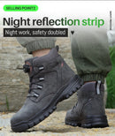 Sapatos de trabalho com botão rotativo para homens, botas protetoras anti-punctura, tênis à prova d'água, sapatos de segurança de trabalho, antiderrapantes, com biqueira de aço