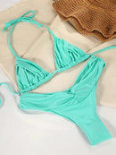 Conjunto de Biquíni Sexy com Detalhes Franzidos, Micro Biquínis Sólidos, Roupa de Banho Feminina, Moda Praia