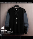 2026 Men's Casual Sweatshirts Fashion Harajuku Streetwear Long Sleeve Patchwork Loose O-Neck Pullover Tops Hip Hop Hoodies Male