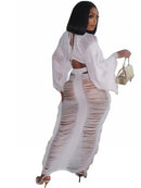 Swimwear Saia Cover-up 2 Piece Set Mulheres Tops de Colheita E Saia Longa Maiô Moda Sólida Oco Sexy Beach Cover Up Outfits