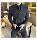 Terno Masculino Slim de Luxo Cinza e Preto M-7XL com Colete e Calça - Estilo Casual de Negócios e Abotoamento Duplo para Noivos