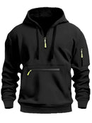 2026 Men's Hooded Sweater Leisure Sports Pullover Retro Harajuku Long Sleeve Zipper Multi-pocket Casual Loose Coat Street Wear