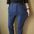 Calças de vestido dos homens novo fino respirável sólido casual alta elástica magro ajuste terno calças streetwear roupas masculinas