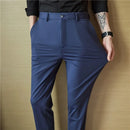 Calças de vestido dos homens novo fino respirável sólido casual alta elástica magro ajuste terno calças streetwear roupas masculinas