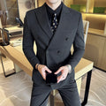 Terno Masculino Slim de Luxo Cinza e Preto M-7XL com Colete e Calça - Estilo Casual de Negócios e Abotoamento Duplo para Noivos
