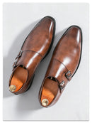 Clássico retro vestido masculino monge sapatos de couro com fivela dedo do pé apontado negócios escritório casamento confortável sapatos oxfords masculinos