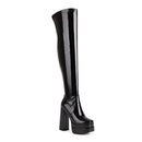 Botas acima do joelho de couro envernizado elástico para mulheres sexy t mostrar sapatos plataforma grossa botas mulher 15cm gótico coxa botas altas