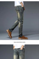 Calças Jeans Masculinas Retrô de Alta Qualidade com Corte Reto e Stretch, Moda Urbana Casual, Calças Longas de Algodão para P...