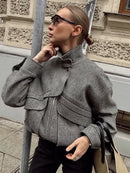 Tossy outono cinza zíper outwear jaquetas feminino sólido solto retalhos cintura alta recortado casaco superior streetwear feminino y2k jaquetas