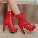 Plataforma botas curtas mulher outono e inverno 12cm salto alto cinto fivela tornozelo botas 2025 sola grossa sapatos de motocicleta tamanho 35-46