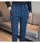 Calças de vestido dos homens novo fino respirável sólido casual alta elástica magro ajuste terno calças streetwear roupas masculinas