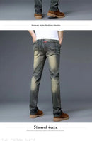 Calças Jeans Masculinas Retrô de Alta Qualidade com Corte Reto e Stretch, Moda Urbana Casual, Calças Longas de Algodão para P...