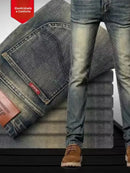 Calças Jeans Masculinas Retrô de Alta Qualidade com Corte Reto e Stretch, Moda Urbana Casual, Calças Longas de Algodão para P...