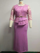 4xl 5xl plus size 2025 vestidos de natal feminino o pescoço 3/4 manga longa maxi vestido moda rendas retalhos noite vestido de festa