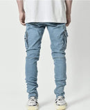 Novos calças de brim dos homens lavar cor sólida multi bolsos denim meados de cintura carga jeans plus size fahsion calças casuais masculino uso diário