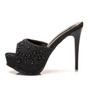 Chinelos de cristal para mulheres, nova plataforma fashion 12cm, saltos altos finos, slides de grife, sandálias de strass luxuosas, sapatos de verão 2022