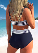 Conjunto de biquíni retrô estampado feminino, elástico alto, estampa preto e branco, regata, maiô de praia sexy feminino, novo, verão, S-5XL
