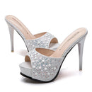 Chinelos de cristal para mulheres, nova plataforma fashion 12cm, saltos altos finos, slides de grife, sandálias de strass luxuosas, sapatos de verão 2022