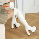 Botas acima do joelho de couro envernizado elástico para mulheres sexy t mostrar sapatos plataforma grossa botas mulher 15cm gótico coxa botas altas