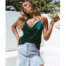 Camisola feminina sexy para primavera e verão, estilo europeu e americano, com pregas e ajuste slim.