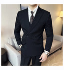 Terno Masculino Slim de Luxo Cinza e Preto M-7XL com Colete e Calça - Estilo Casual de Negócios e Abotoamento Duplo para Noivos