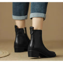 2025 novas botas femininas de tornozelo – botas minimalistas de salto médio com bico fino e couro macio e zíper lateral, botas da moda emagrecedoras