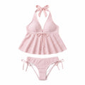 Conjunto de Biquíni Estiloso com Alça Halter em Duas Peças, Decote em V, Ajuste Slim, Moda de Praia Y2K para Mulheres